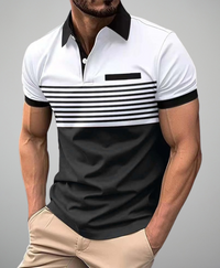 Men's Summer Shirt - Casual & Sporty, Striped Print with Contrast Detail, Short Sleeve, Button-Up Collar, Breathable Polyester Fabric