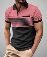 Men's Summer Shirt - Casual & Sporty, Striped Print with Contrast Detail, Short Sleeve, Button-Up Collar, Breathable Polyester Fabric