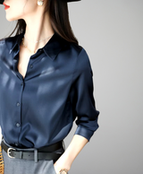 Satin Glossy Shirt Loose Long Sleeve