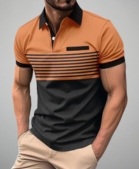 Men's Summer Shirt - Casual & Sporty, Striped Print with Contrast Detail, Short Sleeve, Button-Up Collar, Breathable Polyester Fabric