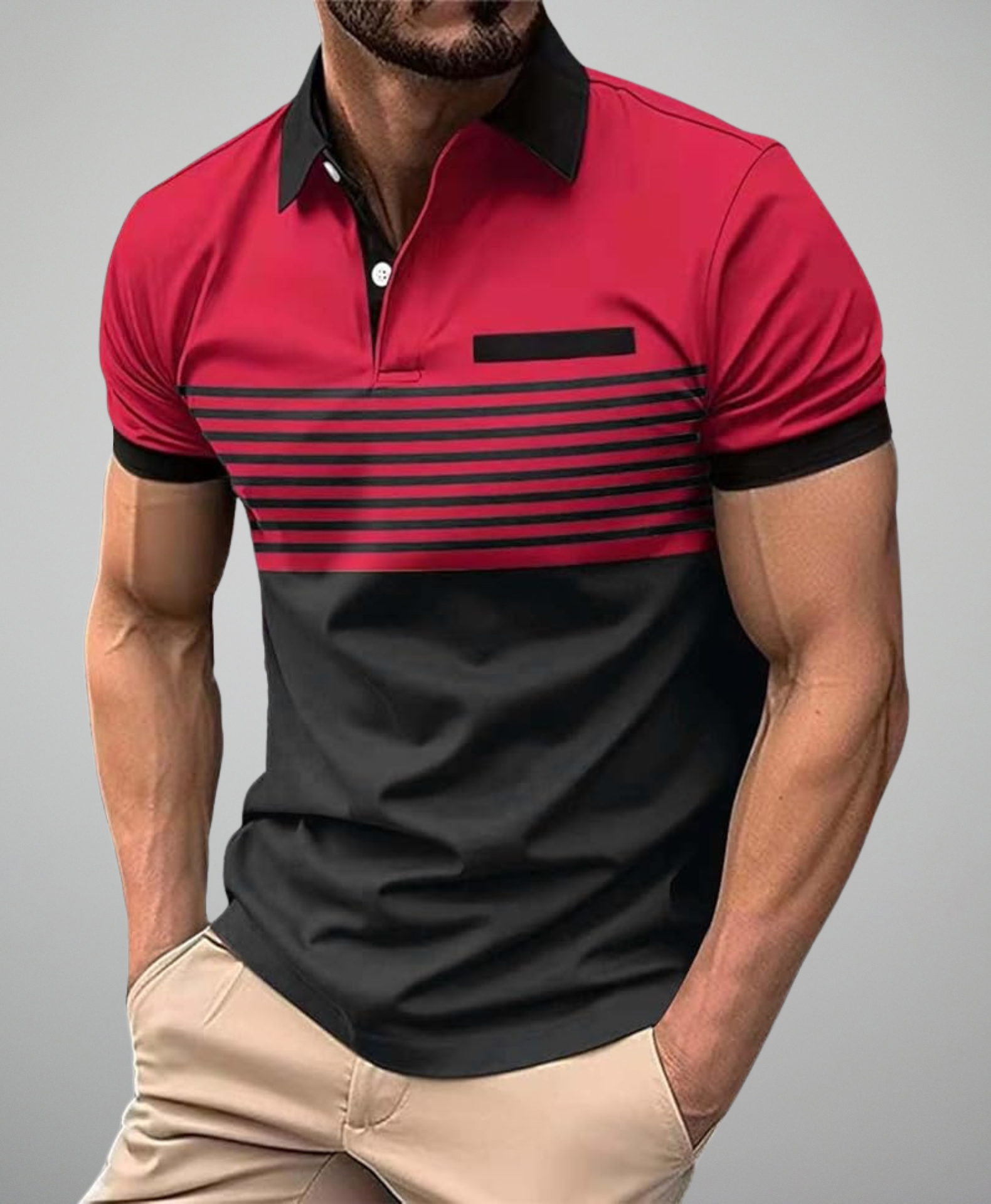 Men's Summer Shirt - Casual & Sporty, Striped Print with Contrast Detail, Short Sleeve, Button-Up Collar, Breathable Polyester Fabric