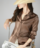 Satin Glossy Shirt Loose Long Sleeve