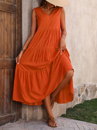 Loose V Neck Ruffle Hem Dress, Casual Sleeveless Dress For Spring & Summer, Women's Clothing